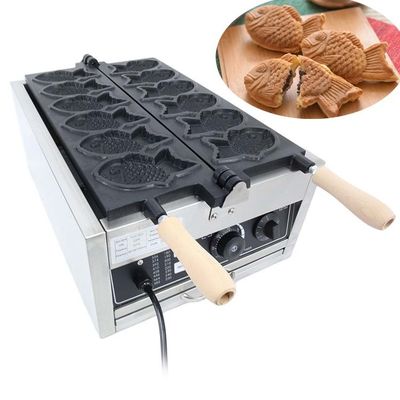 220V 자동 전기 생선 모양 타이야키 와플 메이커와 6 개의 와플 폼