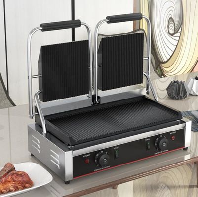 3600W 상업용 테이블 톱 콘택트 그릴 샌드위치 프레스 파니니 그릴 블랙 실버